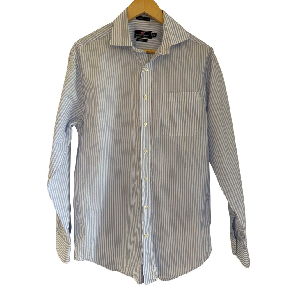 Vineyard Vines Cooper Shirt Mens Medium Blue White Striped Premium 120s Cotton